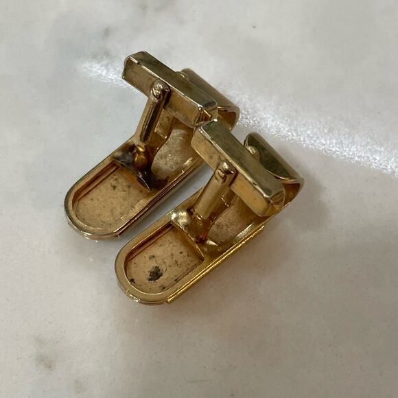 Vintage Gold Cuff Links Mens Art Deco Ribbed Bar‎ 1970s Retro Formal Event - Picture 4 of 4